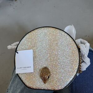 Kurt Geiger Glitter Round Crossbody Bag in Iridescent White